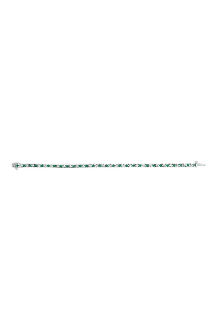 14K White Gold Alternating 1 1/2 Cttw Diamond and Emerald Tennis Bracelet, Alternate, color, White