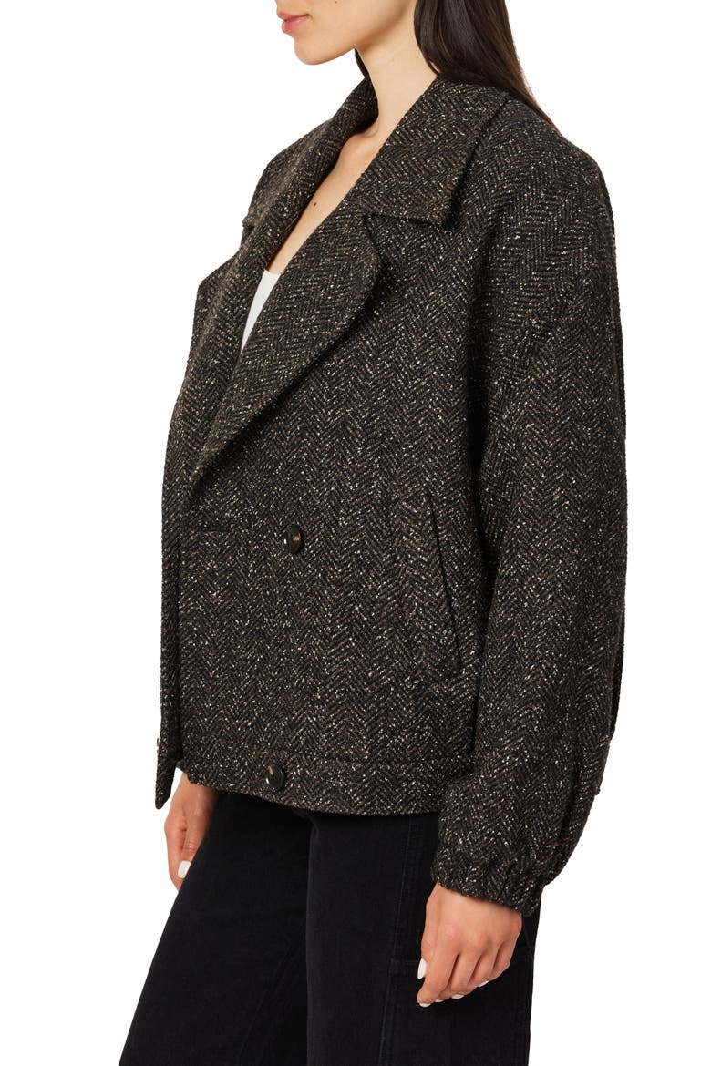 Herringbone Tweed Peacoat, Alternate, color, CHOCOLATE HERRINGBONE