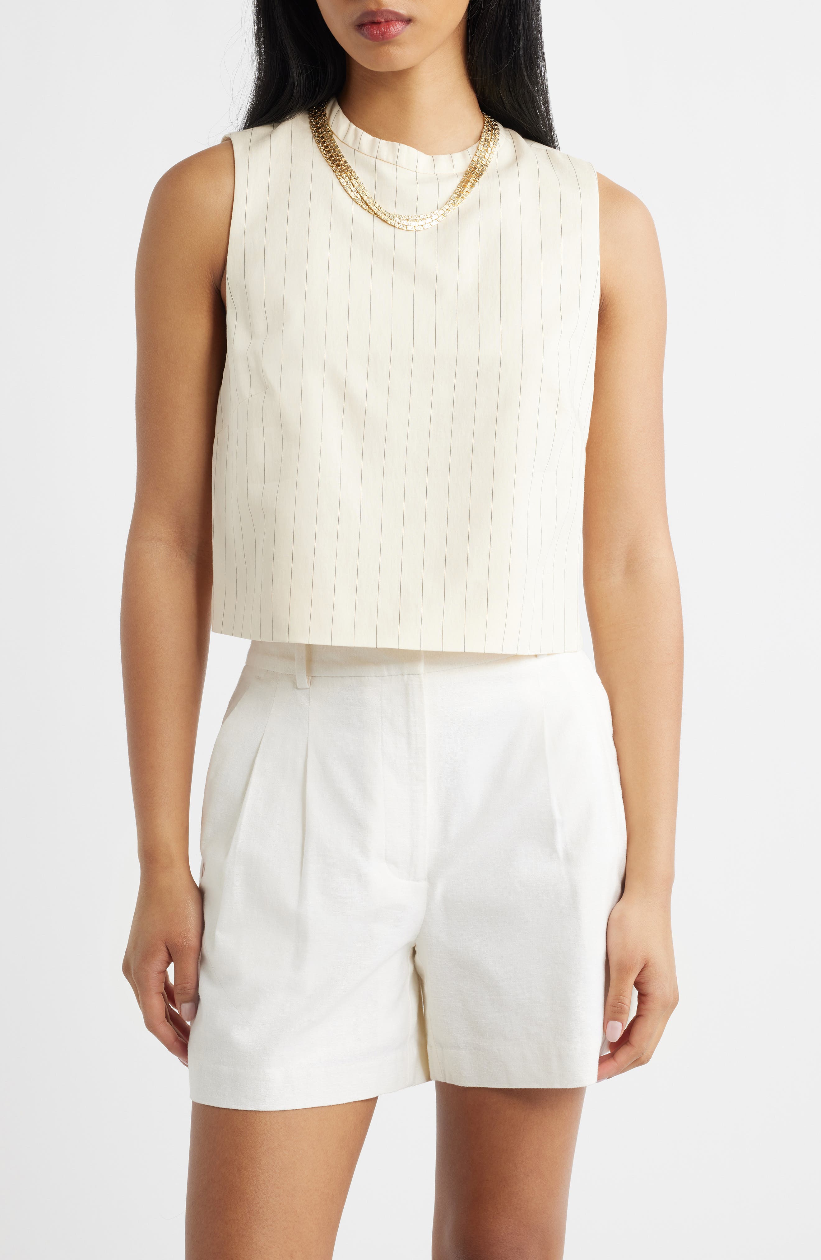 Cadena Pinstripe Embellished Layered Necklace Top