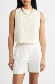 MANGO Cadena Pinstripe Embellished Layered Necklace Top