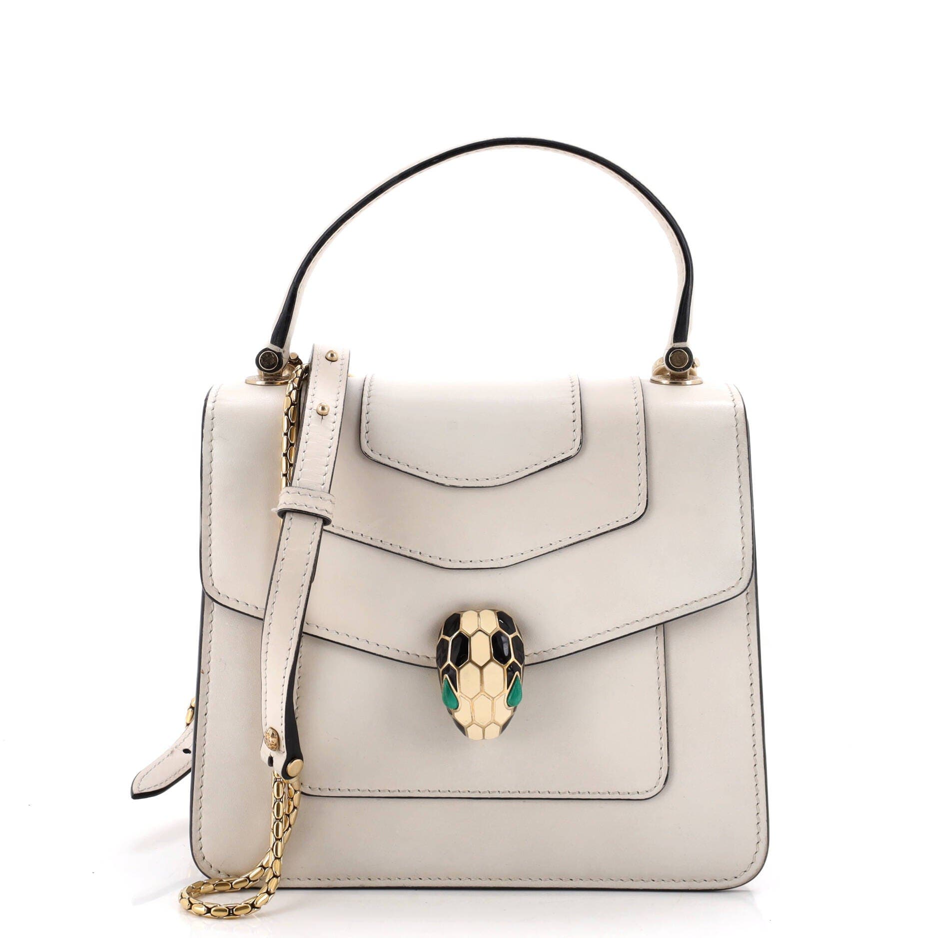 Serpenti Forever Top Handle Bag Leather Small, Main, color, White