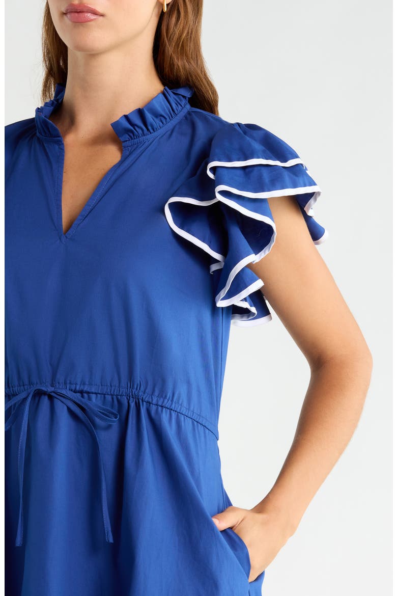 Ruffle Tie Waist Minidress, Alternate, color, NAVY-WHITE