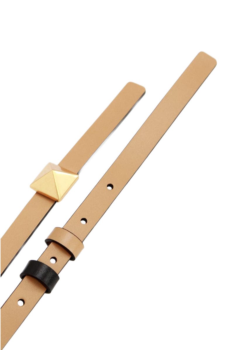 Belle & Bloom Cleopatra Pyramid Stud Leather Belt, Alternate, color, Tan/Black
