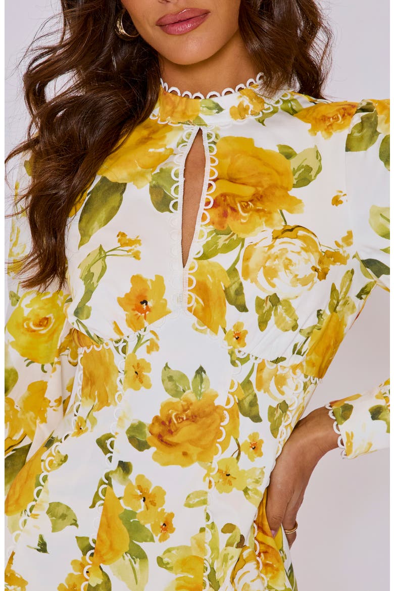 Vivienne Floral Long Sleeve Stretch Cotton Minidress, Alternate, color, IVORY YELLOW