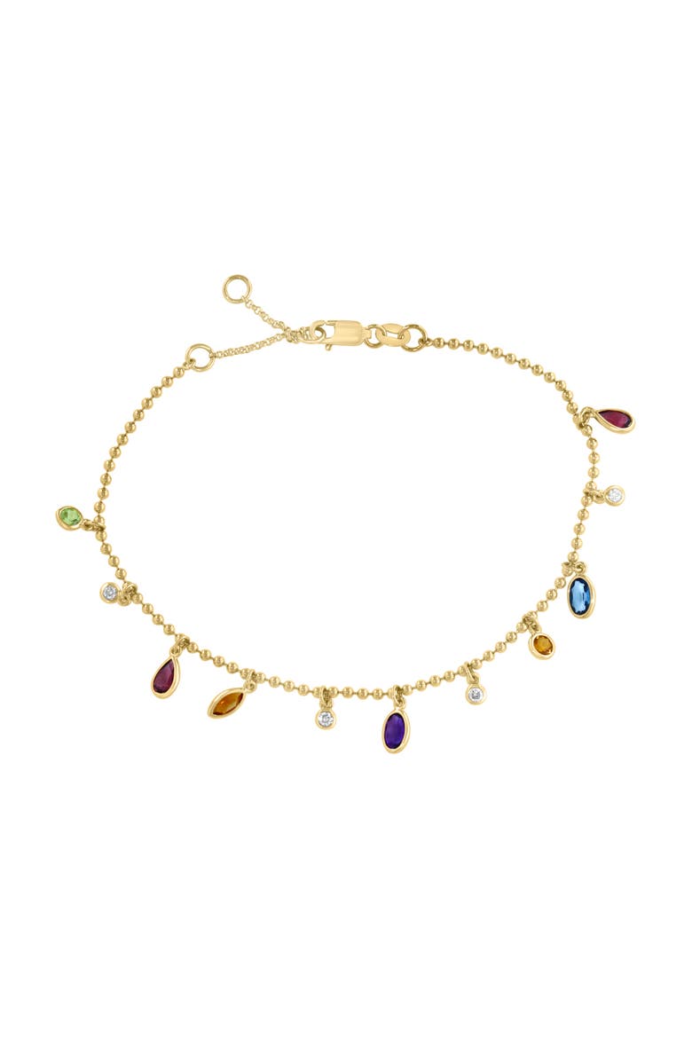 14K Yellow Gold Diamond,Amethyst,London Blue Topaz,Citrine,Madera Citrine,Rhodolite,Peridot Bracelet, Main, color, Hematite and FW Blush Pearl