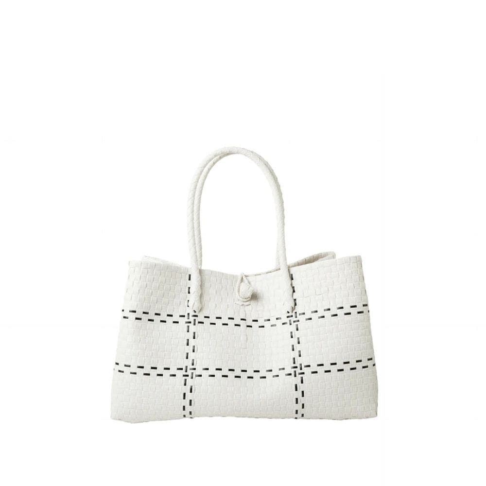Sarah Stewart The Midi Piper Handwoven Tote Recycled Plastic, Main, color, White Checker