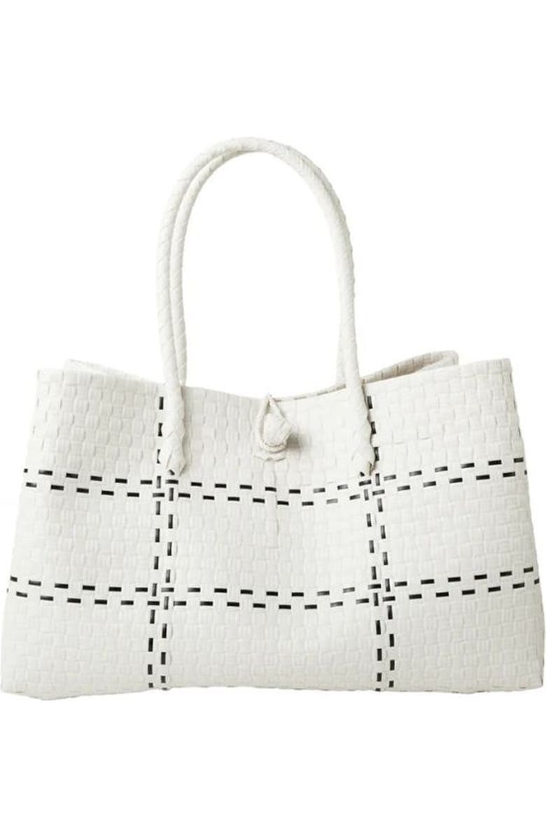 Sarah Stewart The Midi Piper Handwoven Tote Recycled Plastic, Main, color, White Checker