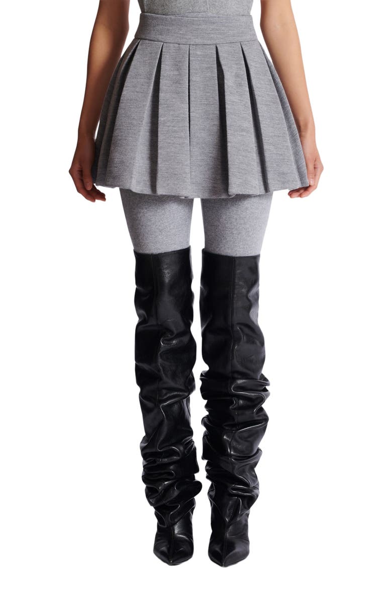 Balmain Short Pleated Cotton Knit Skirt, Alternate, color, Grey