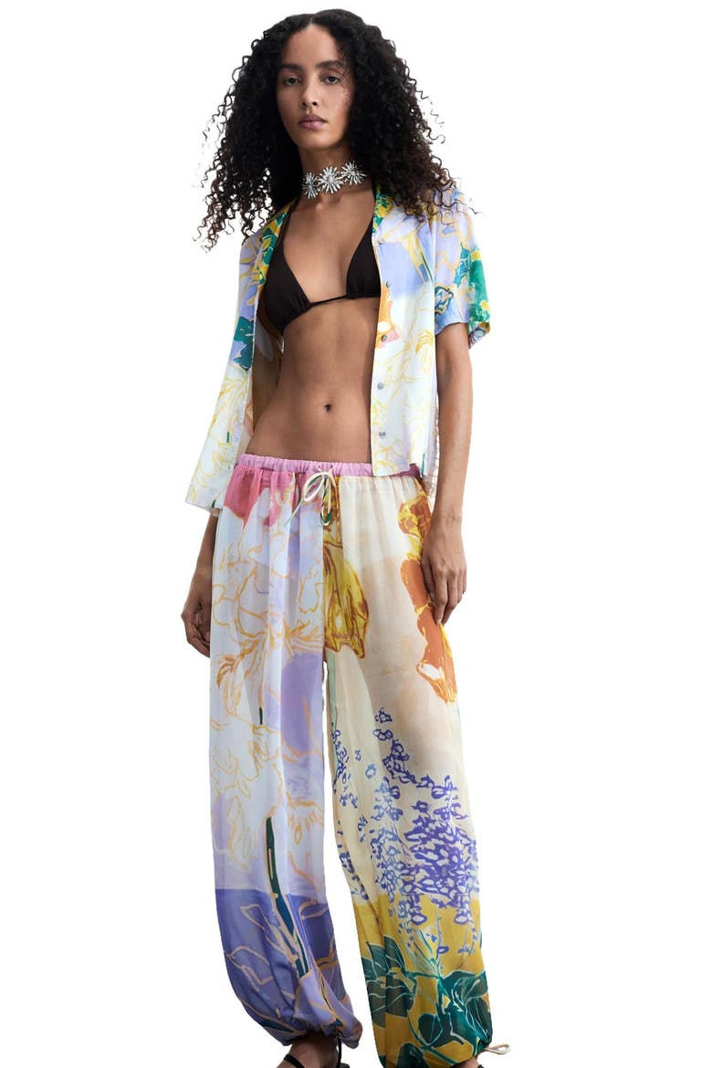 Floral Print Balloon Pants, Alternate, color, MULTI YELLOW