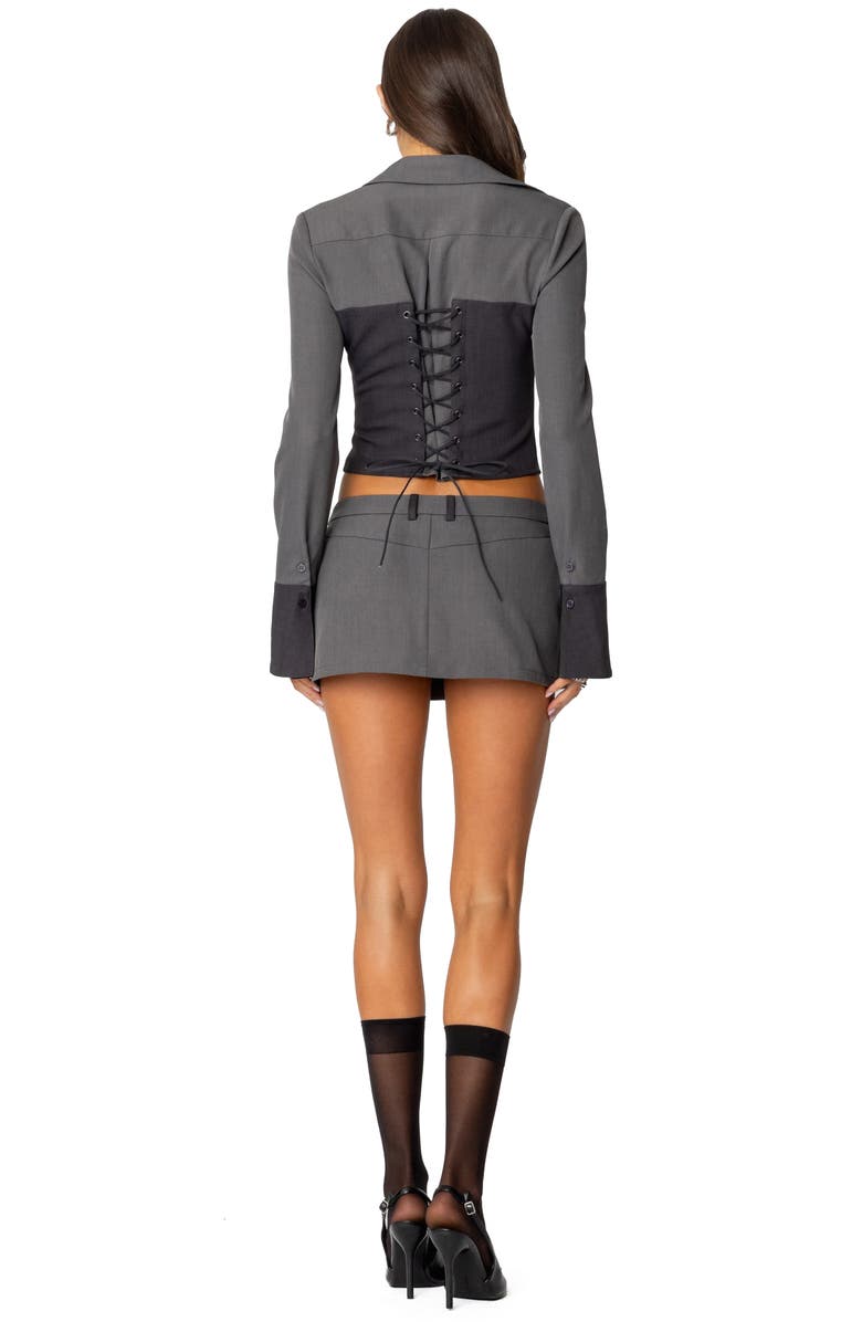 EDIKTED Angela Colorblock Corset Zip Top, Alternate, color, Gray