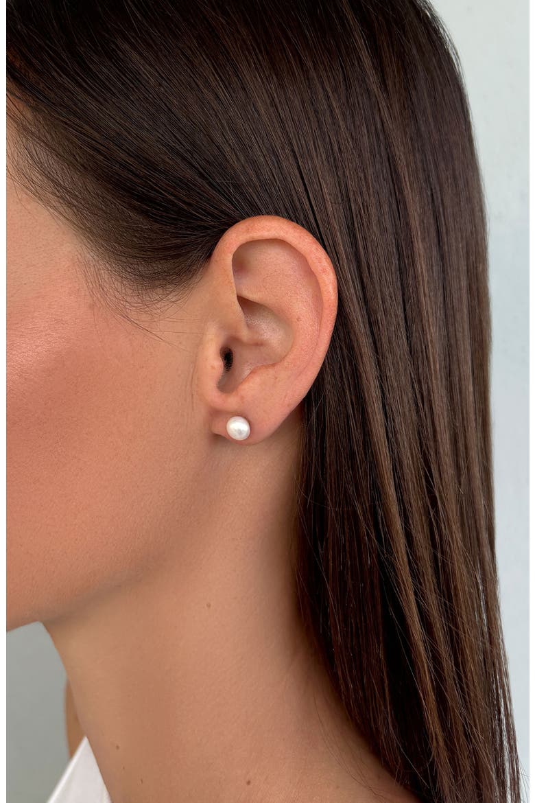Set of 2 Freshwater Pearl & Round Stud Earrings, Alternate, color, GOLD/ WHITE
