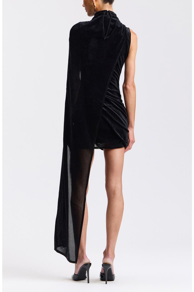Mock Neck Minidress with Asymmetric Cape, Alternate, color, BLACK