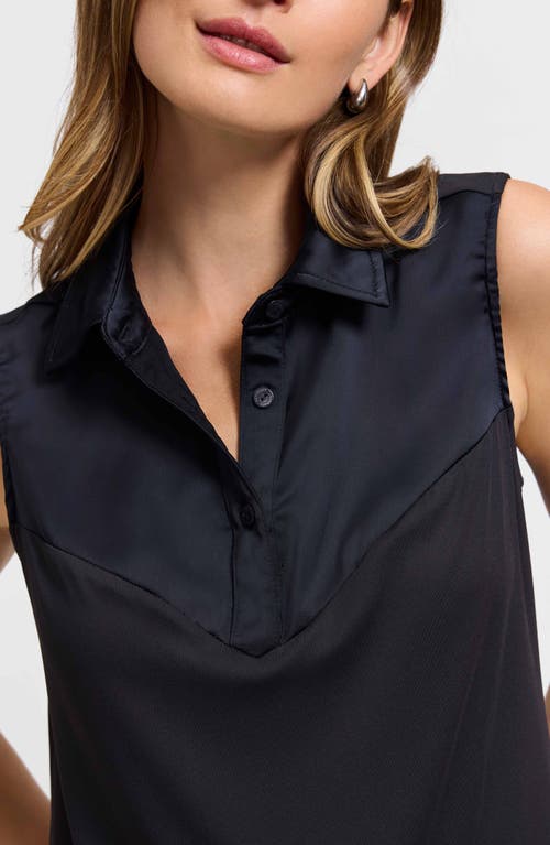 Foxcroft Sasha Sleeveless Mixed Media Shirt In Black