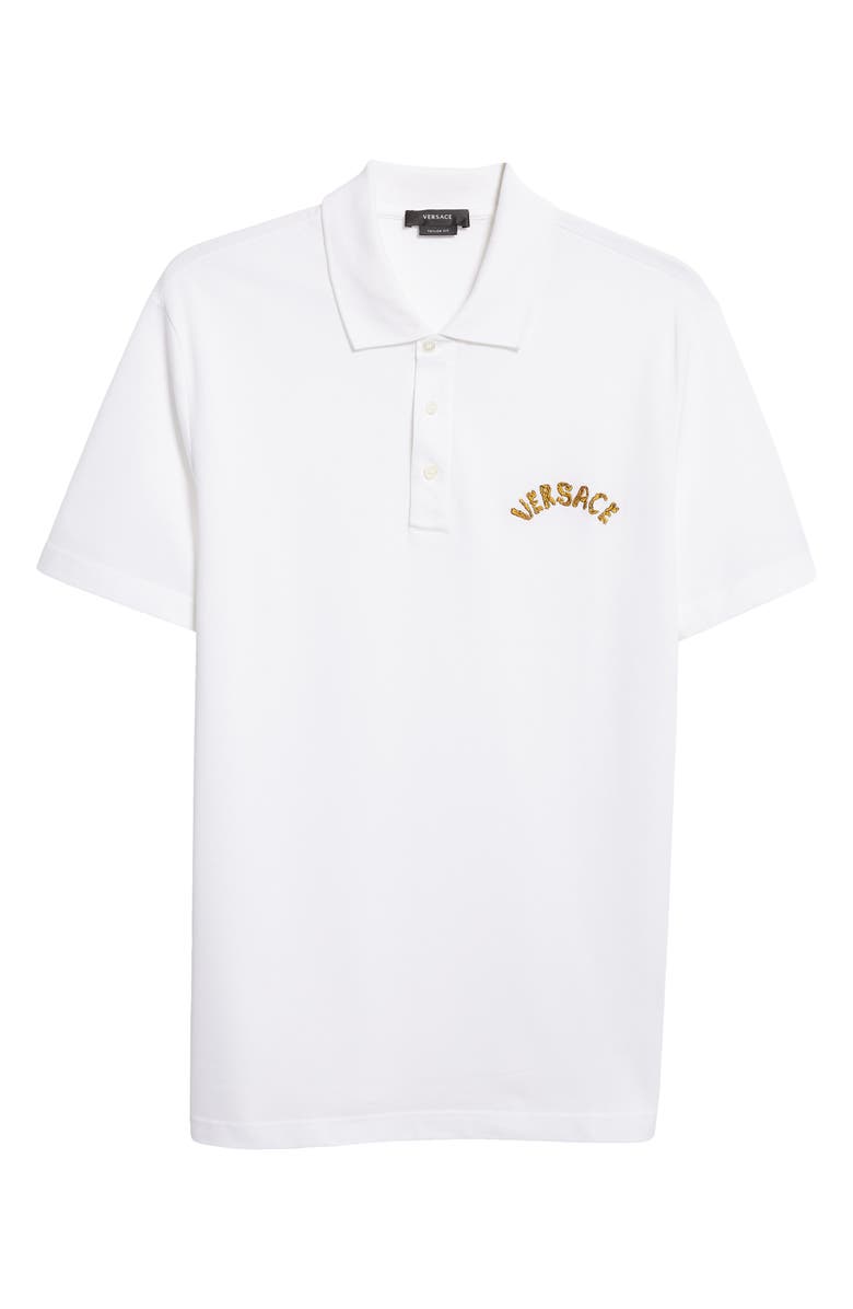 Versace Seashell Baroque Logo Cotton Piqué Polo, Alternate, color, 1W000-Optical White