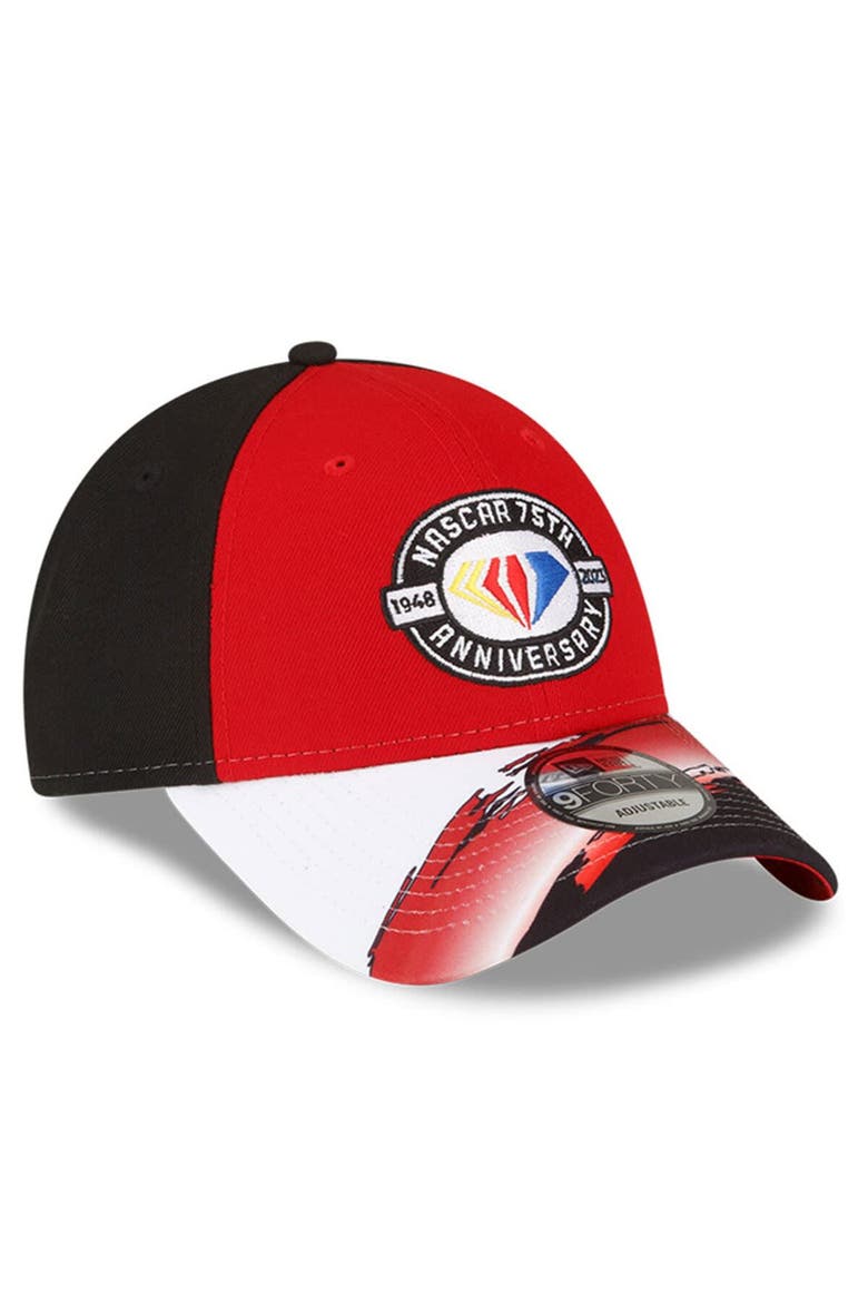 Men's New Era Red/Black NASCAR 75th Aniversary 9FORTY Visor Streak Snapback Adjustable Hat, Alternate, color, Red
