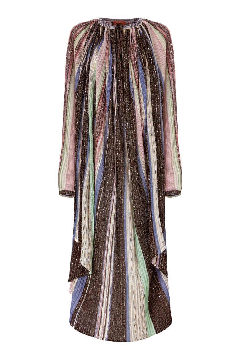 Long Cape-effect Caftan In Viscose Lamé Blend, Alternate, color, Multicoloured