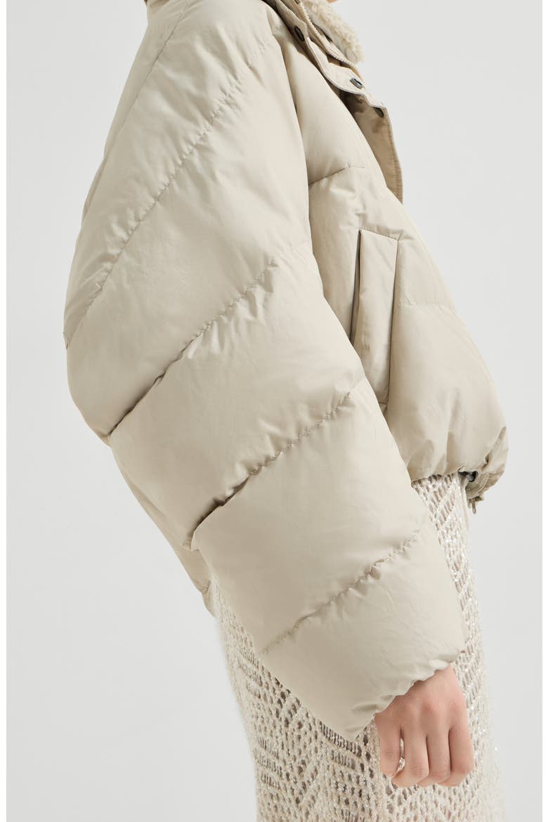 Techno cotton taffeta down jacket with detachable shearling insert and monili, Alternate, color, Sand