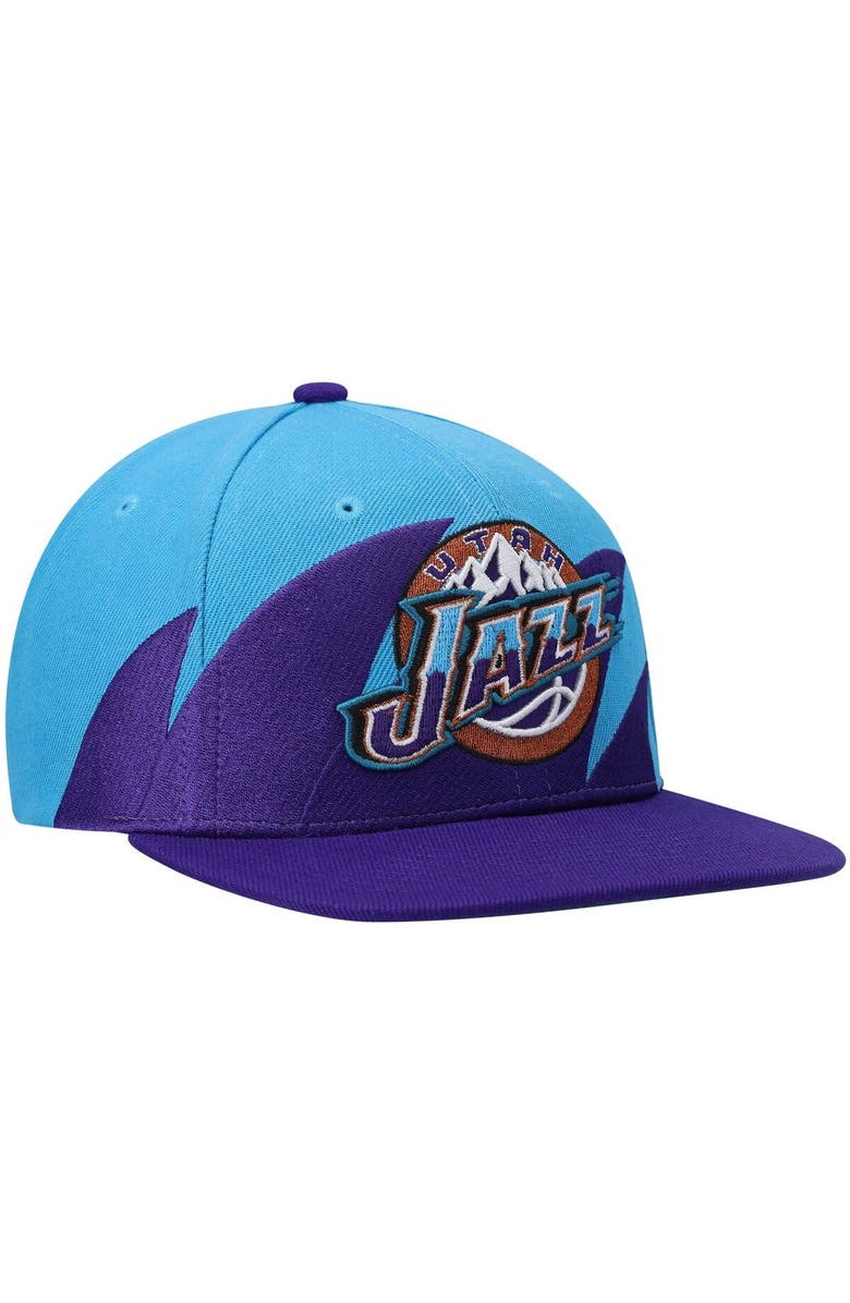 Mitchell & Ness Men's Mitchell & Ness Turquoise/Purple Utah Jazz Hardwood Classics Sharktooth Snapback Hat, Alternate, color, 