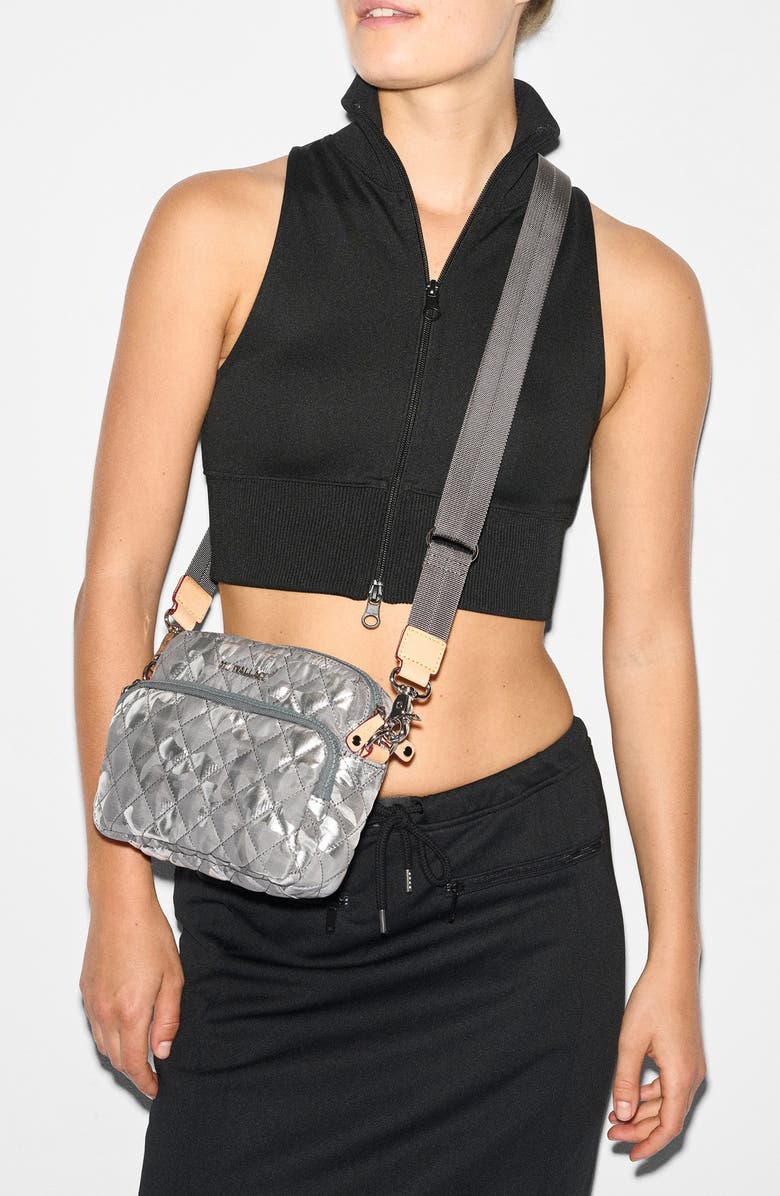 MZ Wallace Small Metro Quilted Nylon Camera Bag, Alternate, color, Silver Metallic Camo