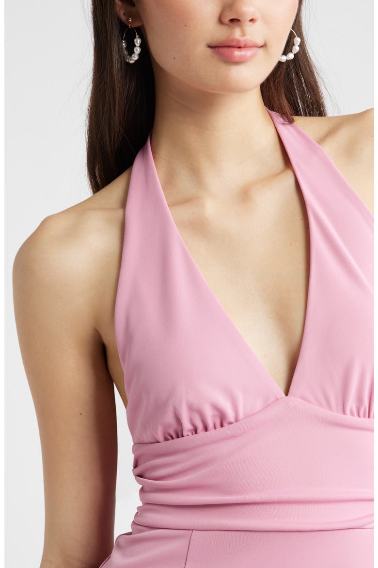 Shirred Halter Minidress, Alternate, color, PINK VACATION