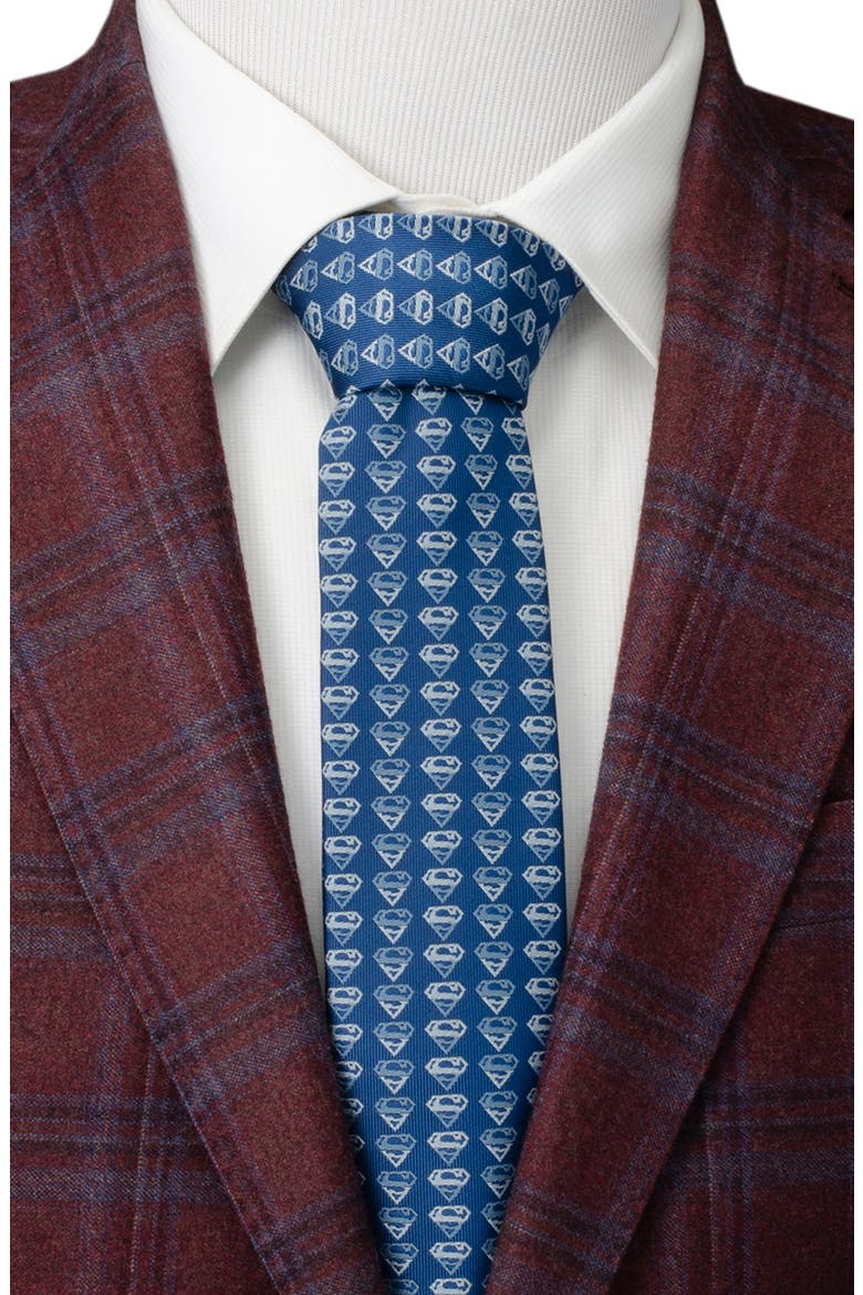 x DC Comics Superman Shield Silk Blend Tie, Alternate, color, BLUE