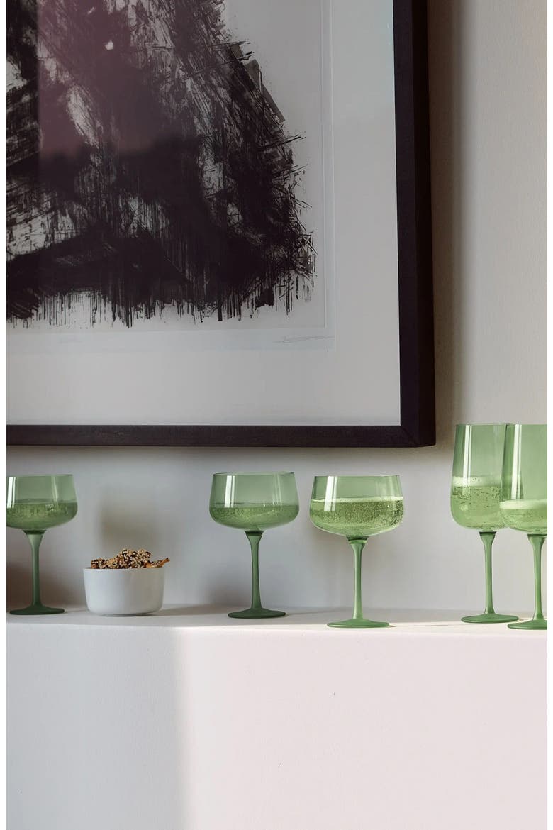 Arc Contrast Set of 4 Glass Cocktail Saucers, Alternate, color, MOSS