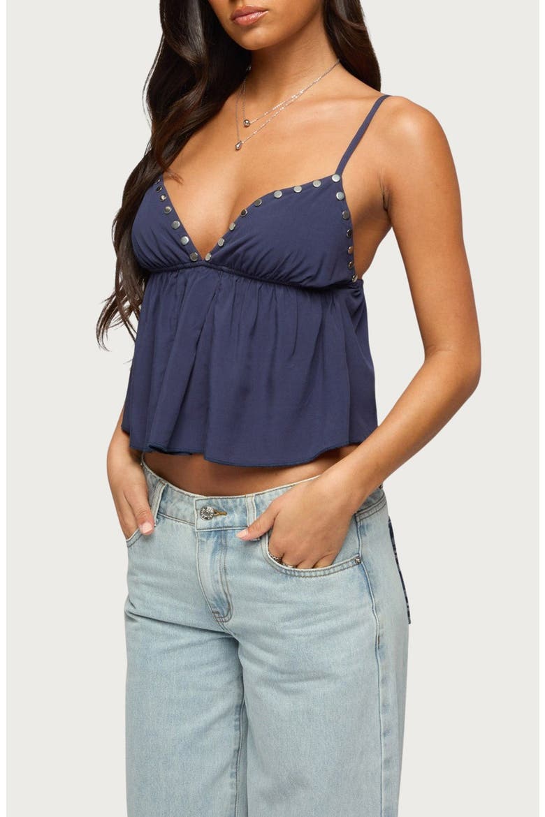 Alina Studded Crop Babydoll Camisole, Alternate, color, NAVY