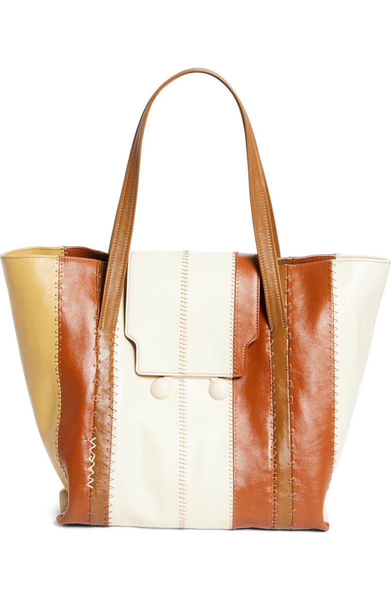 Marni Stripe Leather Tote, Main, color, White Combo