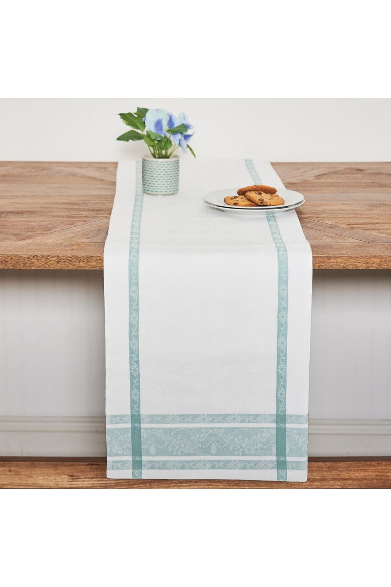Rose Trellis Jacquard Sea Glass Table Runner 13" x 72", Alternate, color, Green