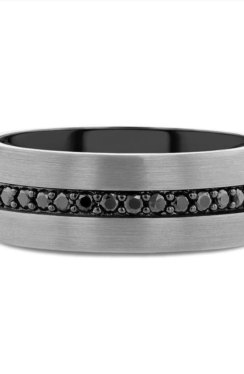 Larson Jewelers Pilot Black Sapphire Tungsten Ring, Alternate, color, Gunmetal / Black