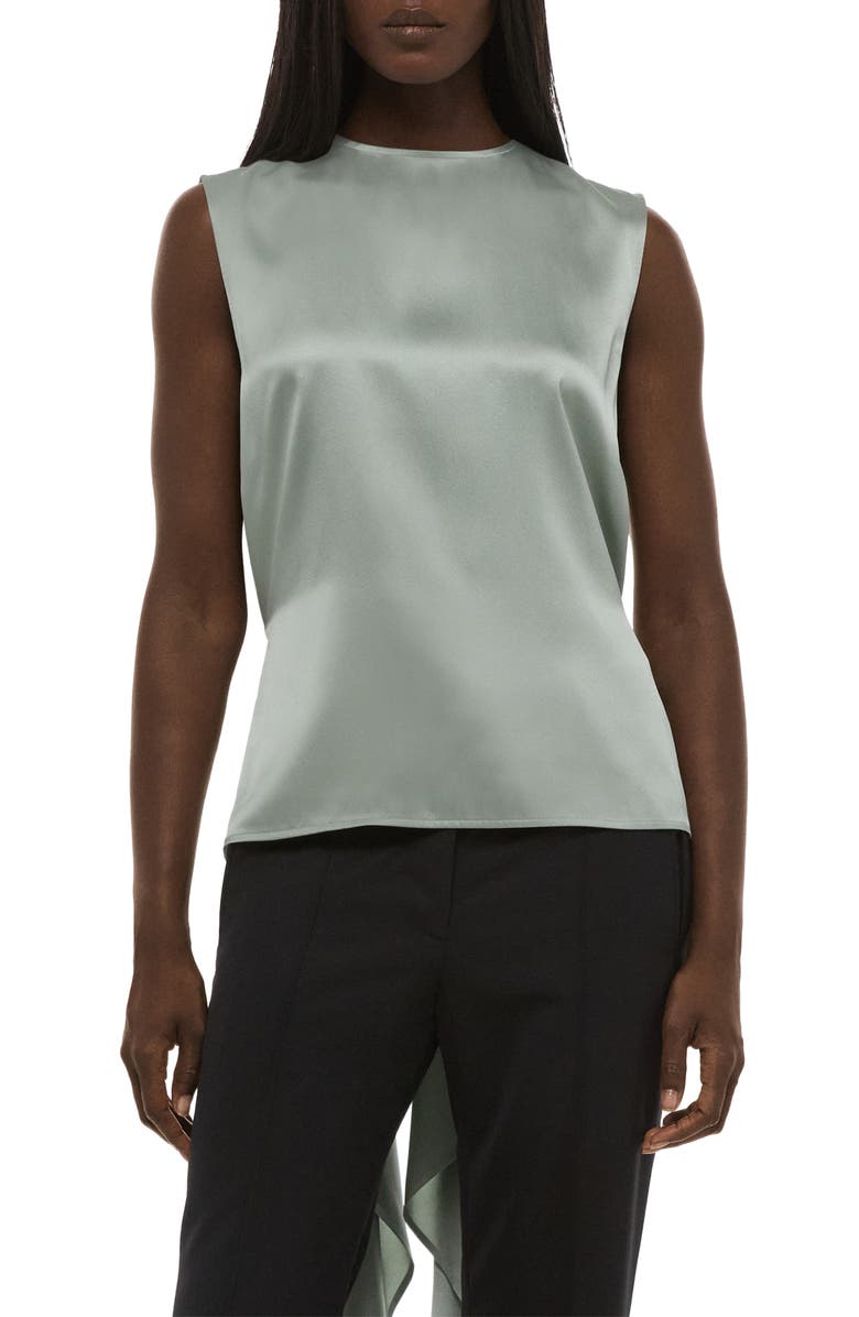 Helmut Lang Scarf Drape Detail Reversible Silk Top, Alternate, color, Aqua Gray