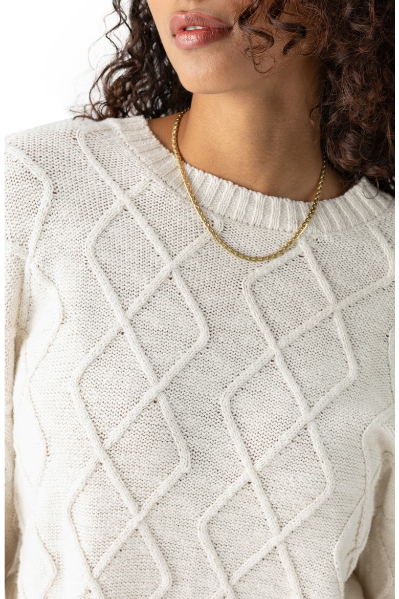 Coastal Cabled Cotton Crewneck Sweater, Alternate, color, CHALK