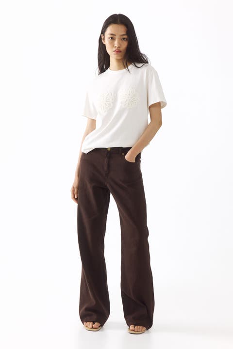 Straight-leg twill pants