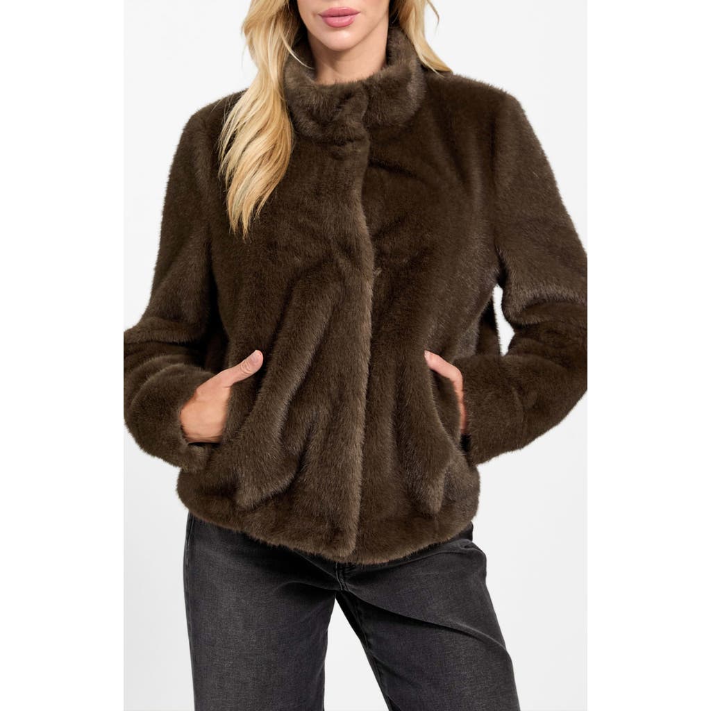 Guess Luna Faux Fur Jacket In Brown