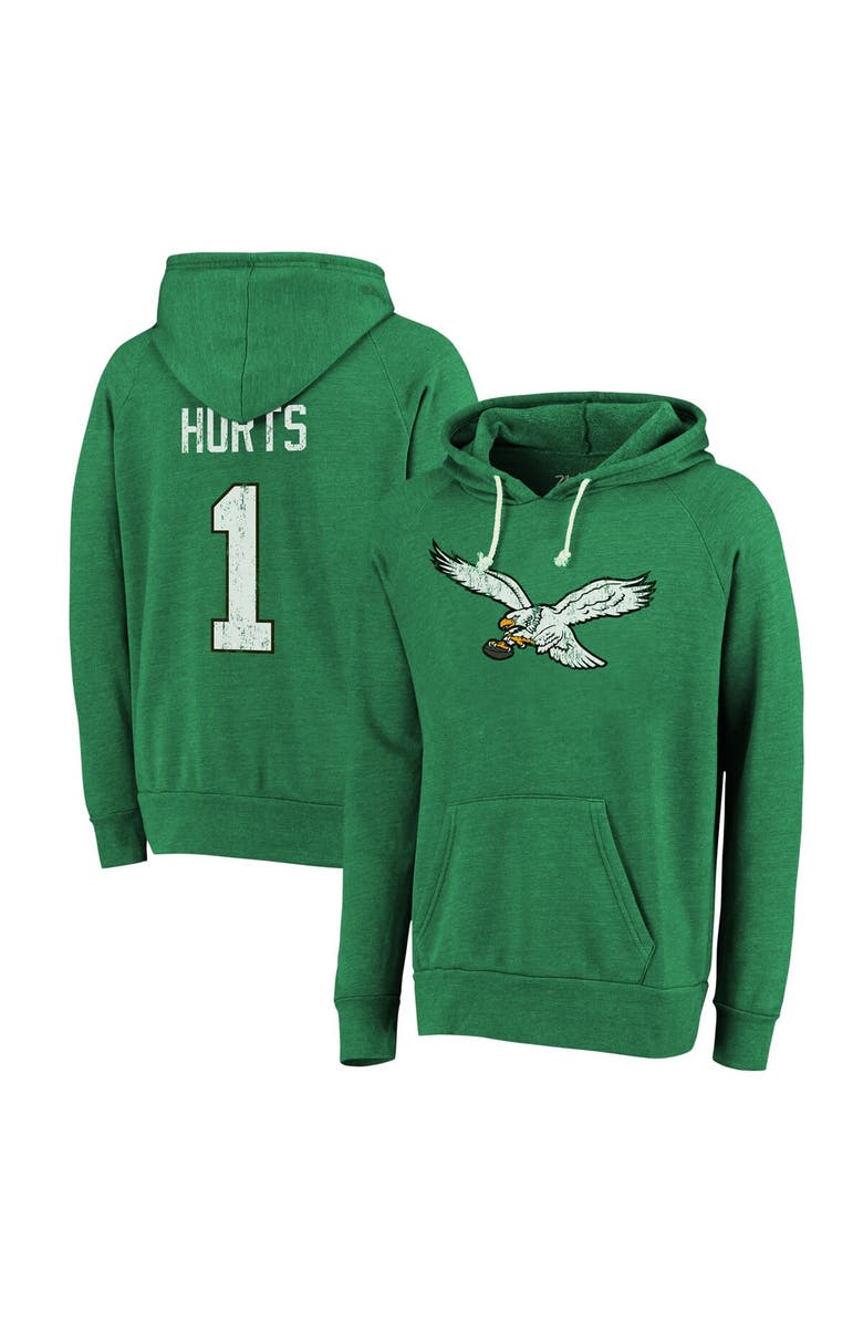 Majestic Threads Men's Majestic Threads Jalen Hurts Kelly Green Philadelphia Eagles Name & Number Tri-Blend Pullover Hoodie, Main, color, Kelly Green