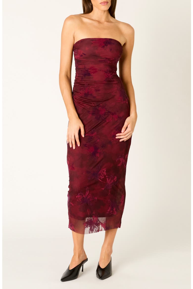 Rowa Strapless Midi Dress, Main, color, MERLOT