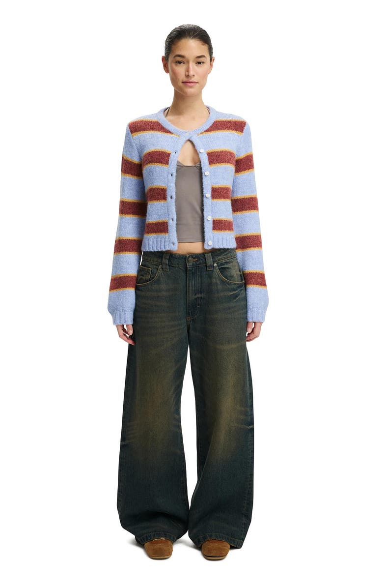 Cotton On Women's Luxe Crew Cardigan, Alternate, color, Dusk Blue Berry Stripe