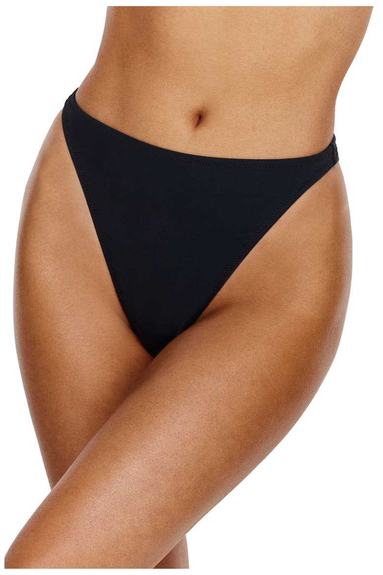 Solid Black High Waist High Leg Bikini Bottom Swimsuit, Alternate, color, Black