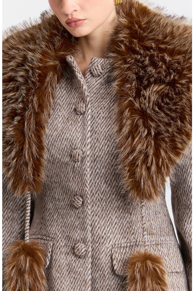 Chevron Blazer with Detachable Faux Fur Scarf, Alternate, color, GREY/ WHITE