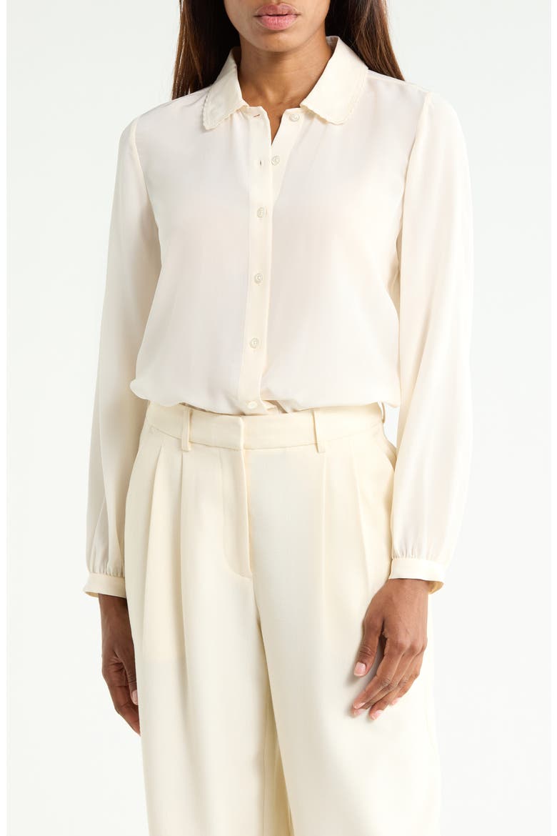 Prim Silk Button-Up Shirt, Main, color, CREAM