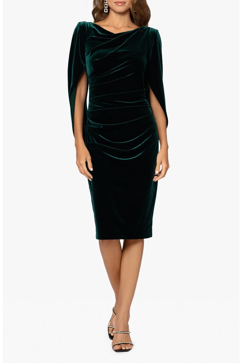 Capelet Velvet Sheath Dress, Main, color, HUNTER