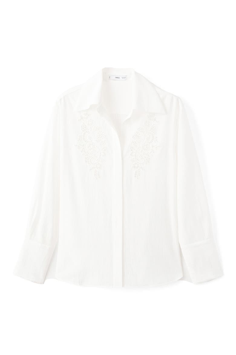 Embroidered Lace Inset Button-Up Shirt, Alternate, color, OFF WHITE