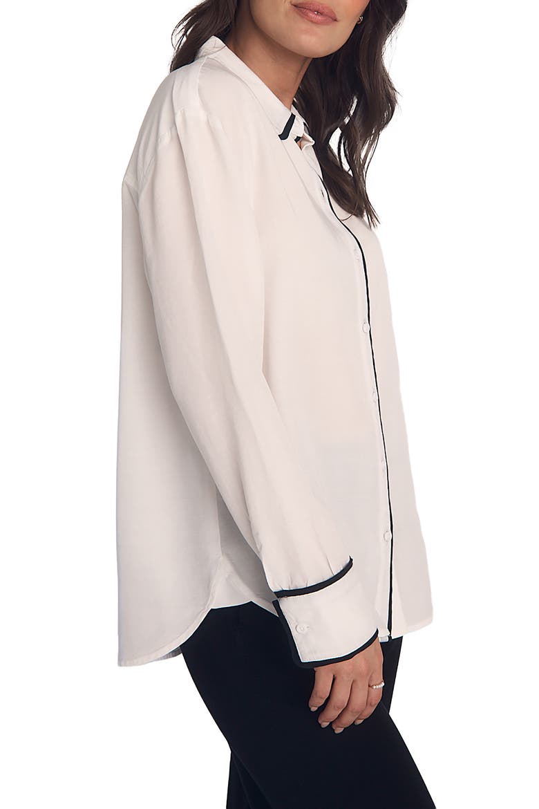 Contrast Trim Button-Up Shirt, Alternate, color, OFF WHITE