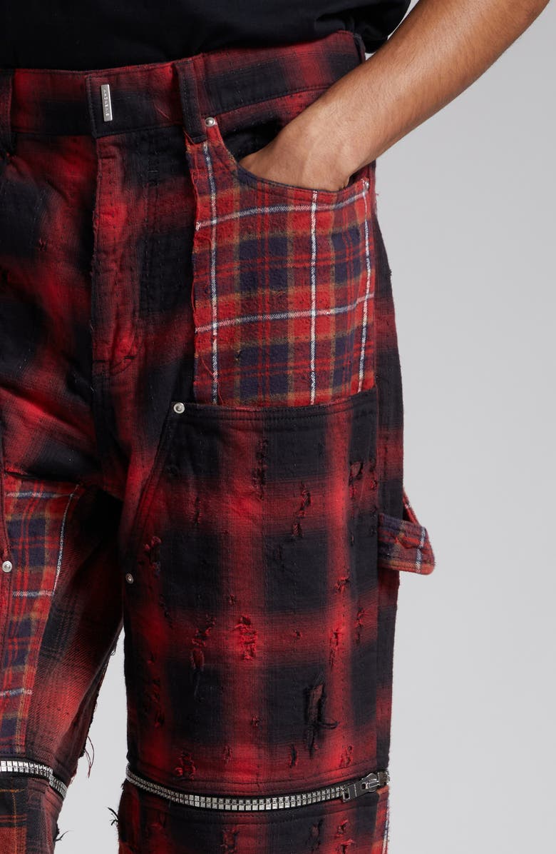 Givenchy Zip Off Convertible Distressed Plaid Carpenter Jeans, Alternate, color, 