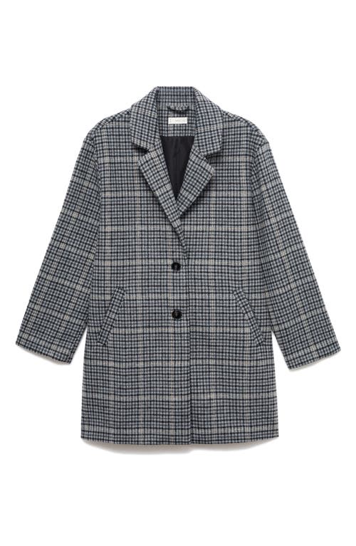 Mango Teen Check Longline Coat In Blue