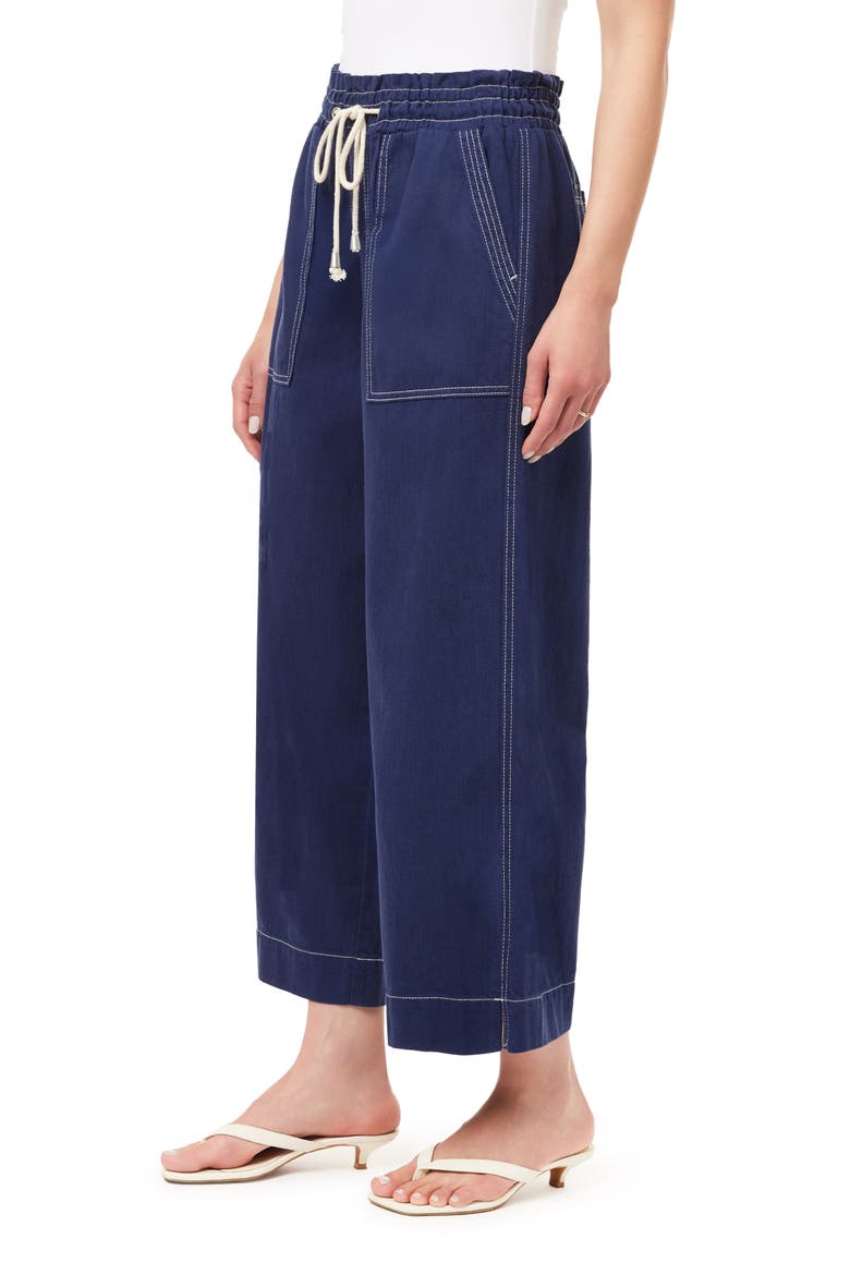 Trapunto Stitched Pocket Crop Wide Leg Pants, Alternate, color, NAVAL ACADEMY