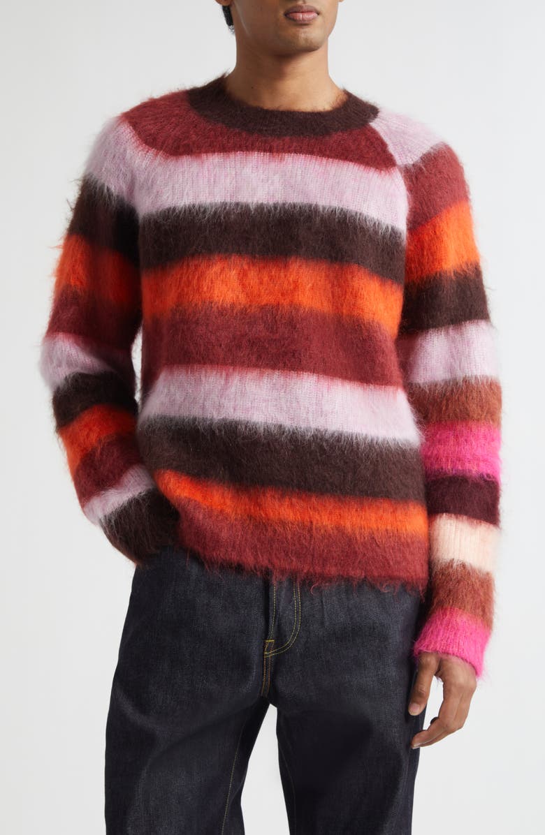Waste Yarn Project Nils Brushed Stripe One of a Kind Raglan Sleeve Sweater, Main, color, Pink/ Red