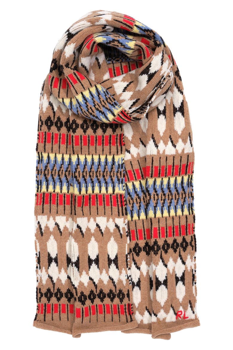 Chunky Skinny Fair Isle Wool & Cashmere Scarf, Main, color, CAMEL