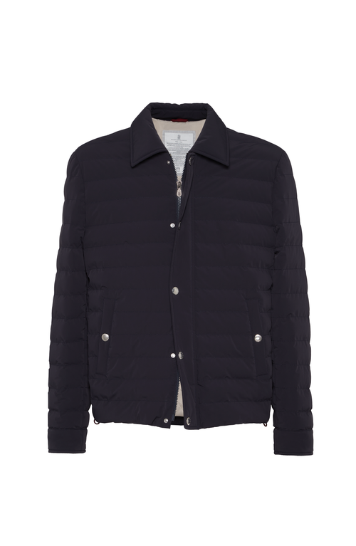 Brunello Cucinelli Quilted Shell Down Shirt Jacket In Blue