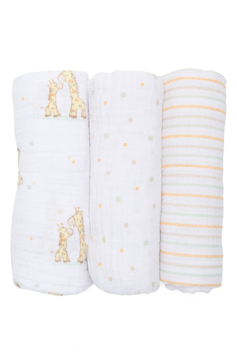 Little Me 3-Pack Cotton Muslin Swaddle Blankets, Main, color, White